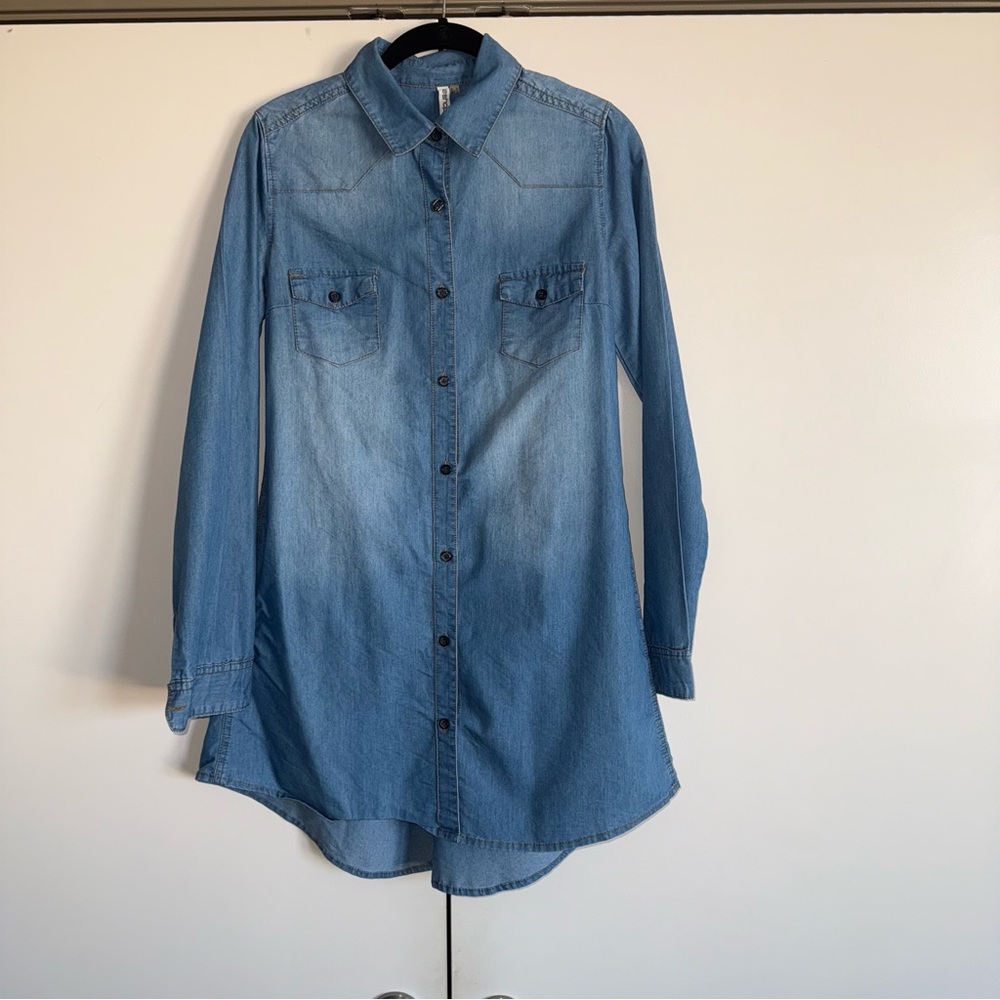 LeShop Light Blue Denim Shirt Dress